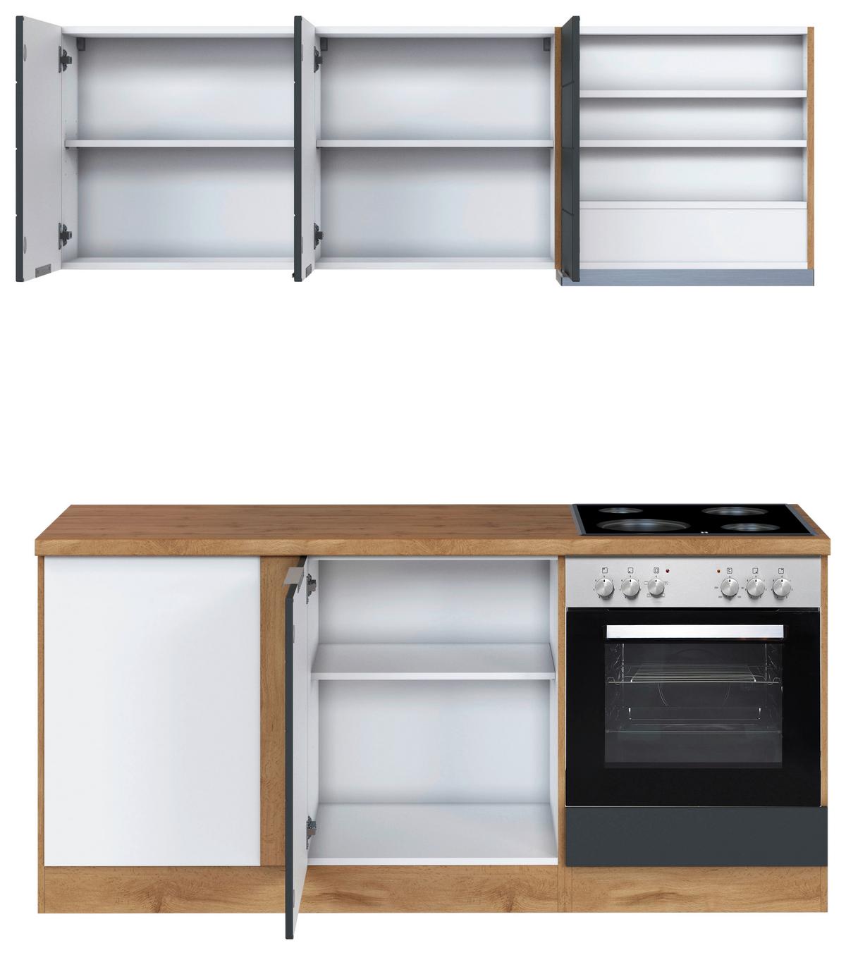 Eckküche Florenz mit Geräten ca. 240x180 cm Grau/Eiche - Eiche Wotan/Grau, Design, Holzwerkstoff/Metall (240/180cm) - Held