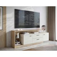 Comodă TV MEOLO - cașmir/culoare lemn stejar, Modern, sticlă/material pe bază de lemn (191,5/65,5/40cm) - Modern Living