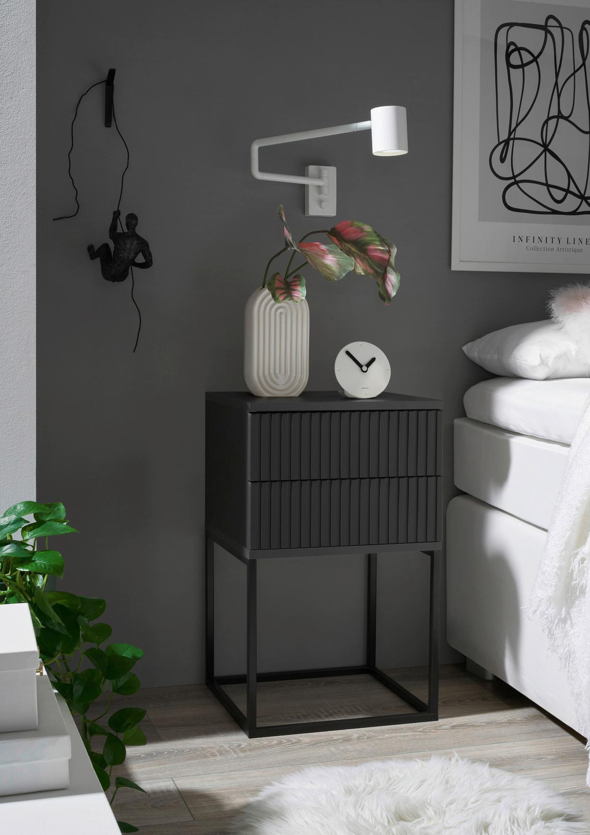 SZAFKA NOCNA MARLE - czarny/kolor grafitowy, Modern, materiał drewnopochodny/metal (40/65/38,5cm) - Livetastic