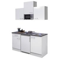 Miniküche Lucca m. Geräten B: ca. 150cm Weiß - Graubraun/Alufarben, KONVENTIONELL, Holzwerkstoff/Kunststoff (150,5cm) - FlexWell