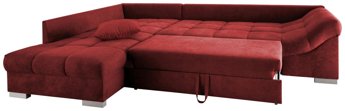Wohnlandschaft Alvito Rot Nylon/Mikrofaser - Rot/Silberfarben, Design, Holz/Textil (202/298cm) - MID.YOU