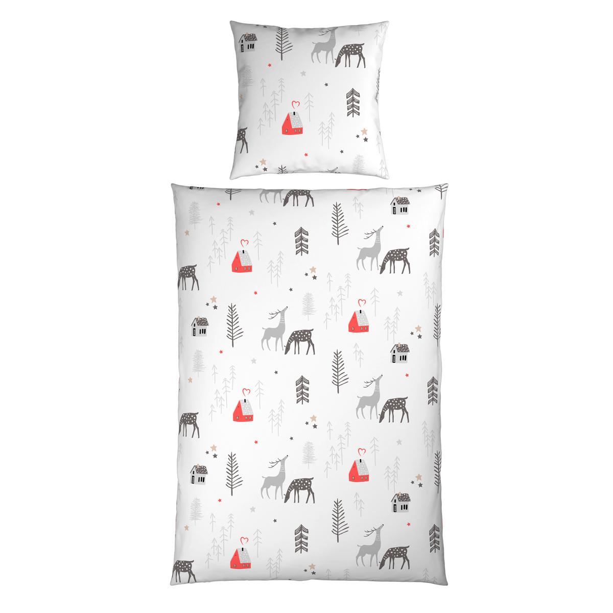 Bettwäsche Lotte Grau/Rot/Weiß ca. 135x200cm - Rot/Weiß, Textil (135/200cm) - Mömax