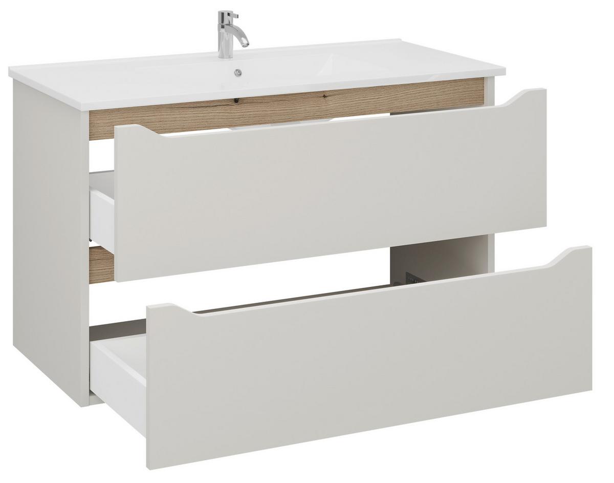 Waschbeckenunterschrank Mallorca Kaschmir/Eiche - Kaschmir/Weiß, MODERN, Keramik/Holzwerkstoff (100/62/46cm) - Based