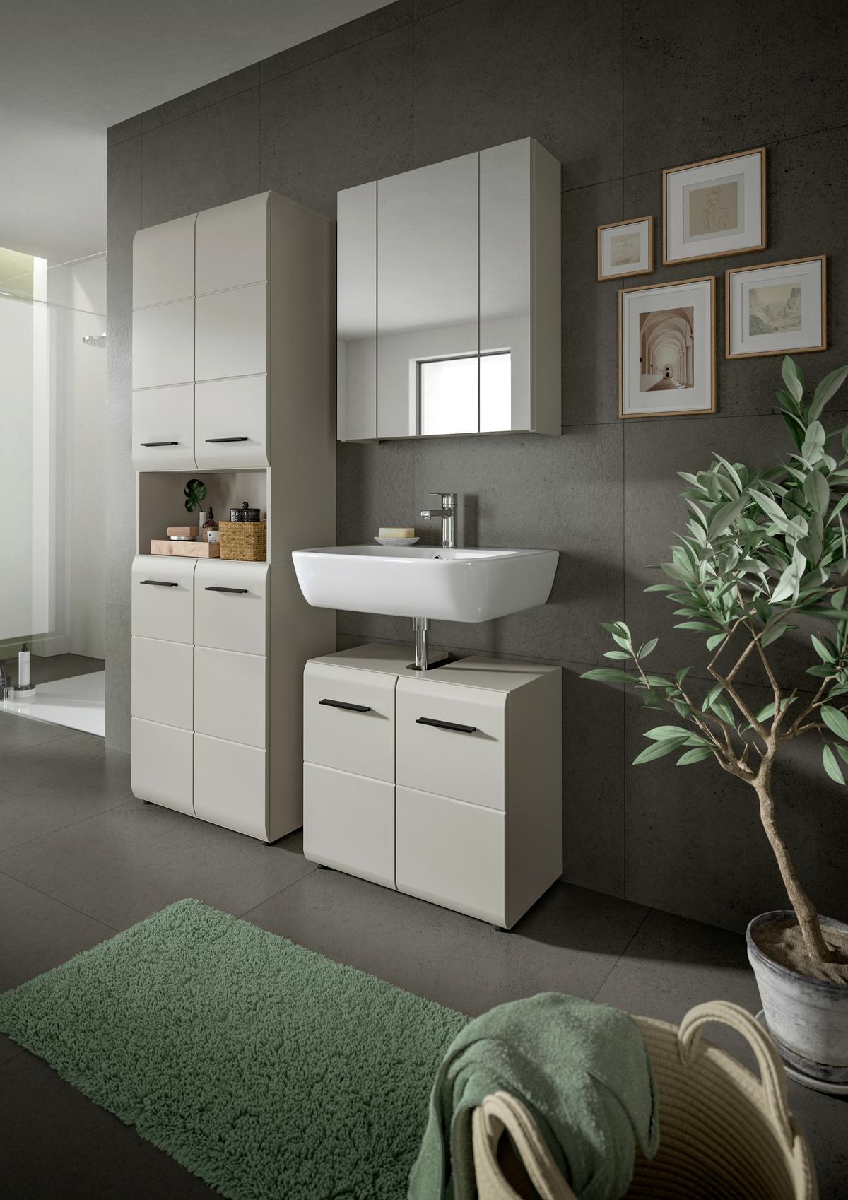 Badezimmer Ice Kaschmir 3-teilig - Kaschmir/Schwarz, Trend, Glas/Holzwerkstoff (120cm) - MID.YOU