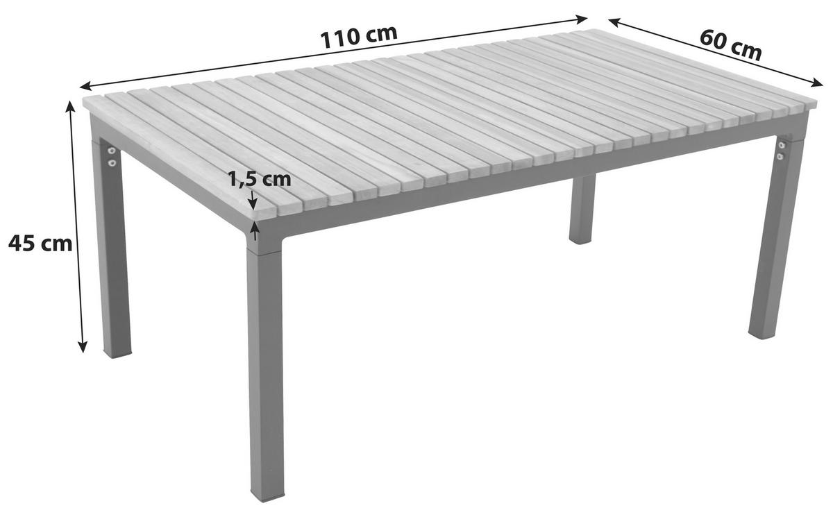 Loungetisch Brasilia ca. 110x60 cm Teakholz massiv - Schwarz/Teakfarben, KONVENTIONELL, Holz/Metall (110/60/45cm) - Gardenson