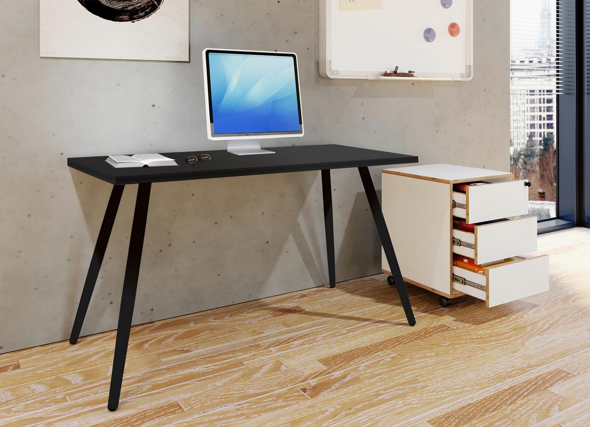 Pisalna Miza Salia, Bela, Črna, 110x50cm - črna/bela, Moderno, kovina/leseni material (110/50/70cm) - MID.YOU