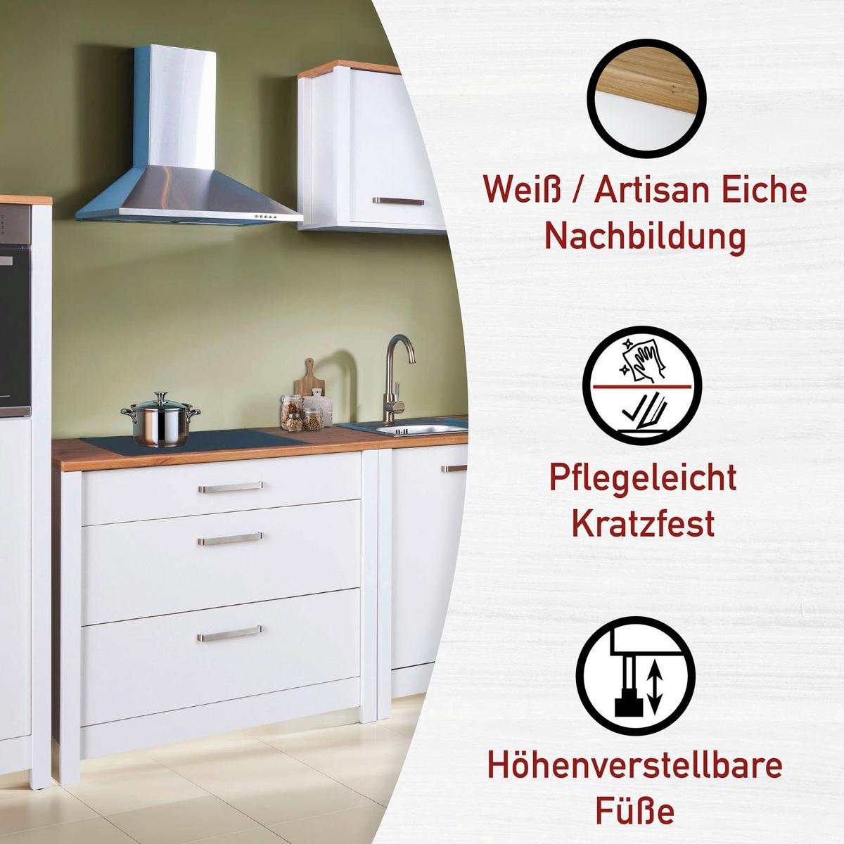 Küchenleerblock Bundle 3-Sorba o. Geräte Weiß - Silberfarben/Weiß, MODERN, Glas/Holzwerkstoff (230cm) - home24