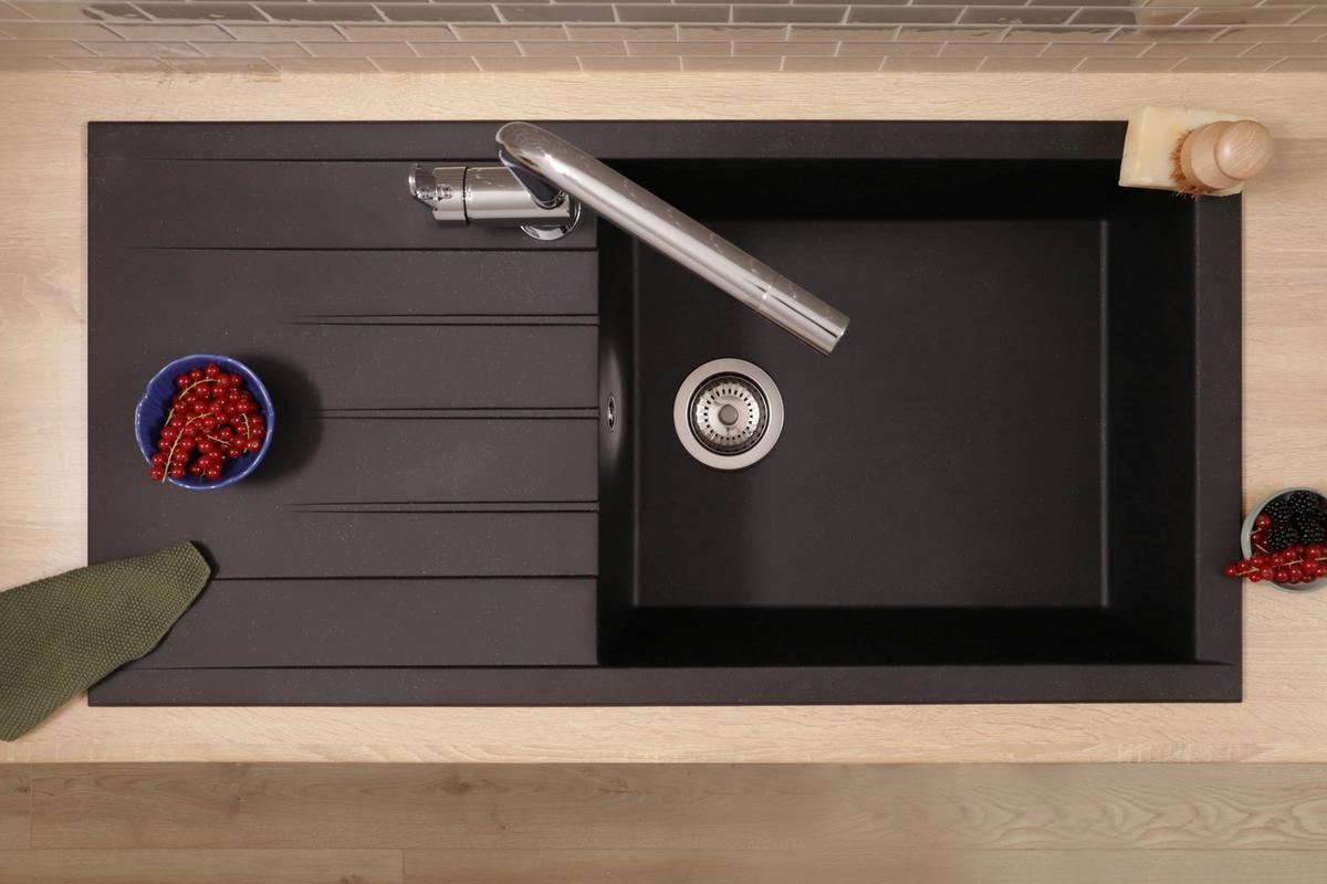 Spüle Respekta Houston 100X501BS Schwarz - Schwarz, Trend, Glas/Kunststoff (100/21/50cm) - Respekta