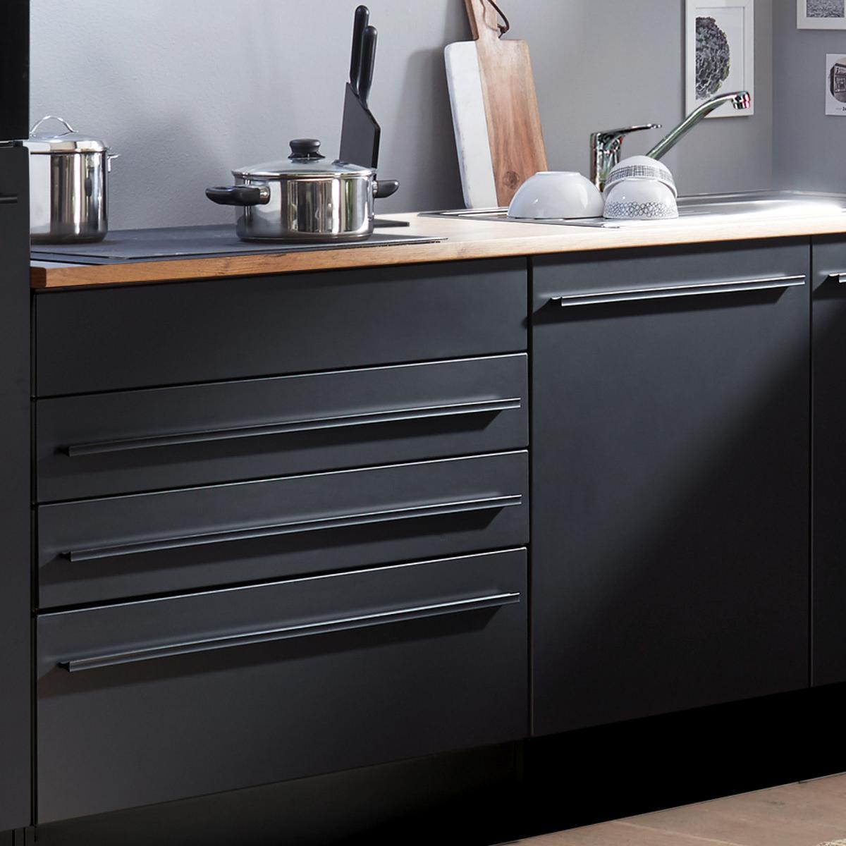 Küchenblock Jazz mit Geräten ca. 260 cm Schwarz - Eichefarben/Schwarz, LIFESTYLE, Holzwerkstoff/Kunststoff (260cm) - P & B
