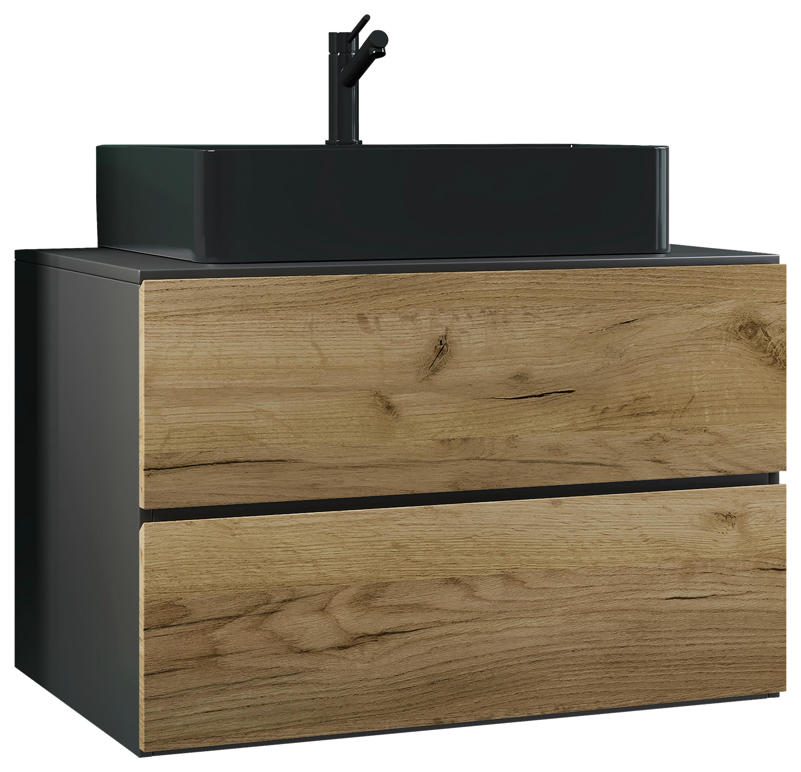 Kombiniran Umivalnik Lendas S, Antracit, Medeni Hrast - črna/medeni hrast, Moderno, leseni material/keramika (81cm) - MID.YOU