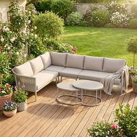 Loungegarnitur Alvina Outdoorstoff/Metall +Abdeckung - Creme, MODERN, Kunststoff/Textil (259/74/199cm) - Bessagi Garden