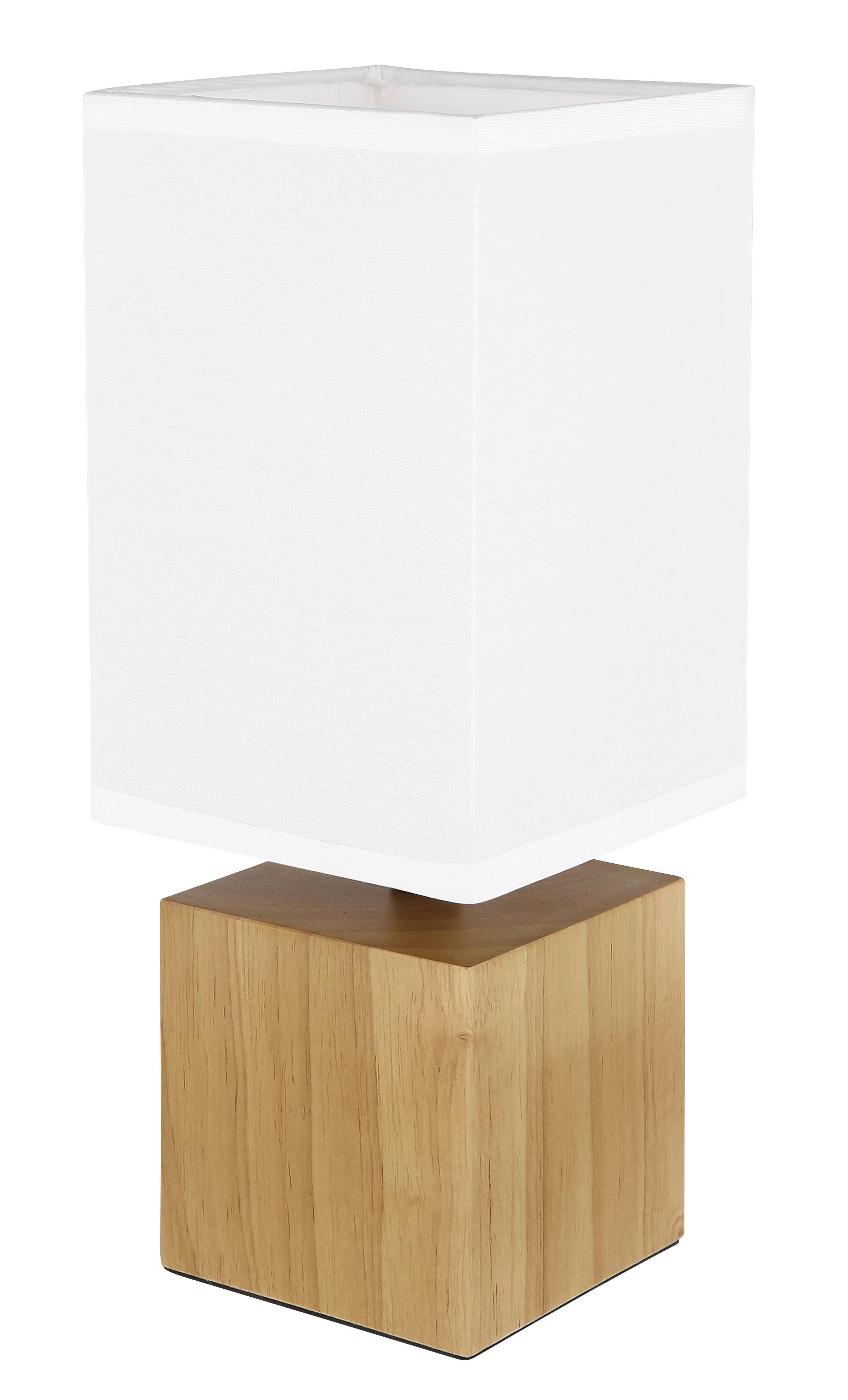 Tischeleuchte Valentino in Weiß/Natur max. 7 Watt - Weiß/Naturfarben, Basics, Holz/Textil (12/12/30cm) - Globo