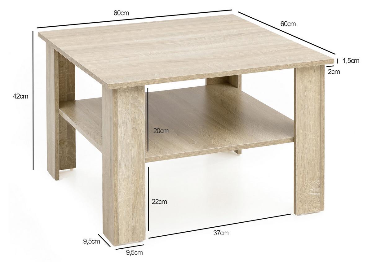 Klubska Miza Couchtisch - barve hrasta, Konvencionalno, leseni material (60/60/42cm) - MID.YOU