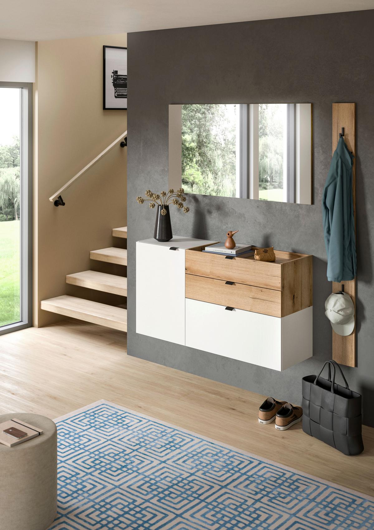 Predsoba Naro, Bela, Barva Hrasta, 3-Delna - bela/temni hrast, Design, leseni material (158/194/37cm) - Livetastic