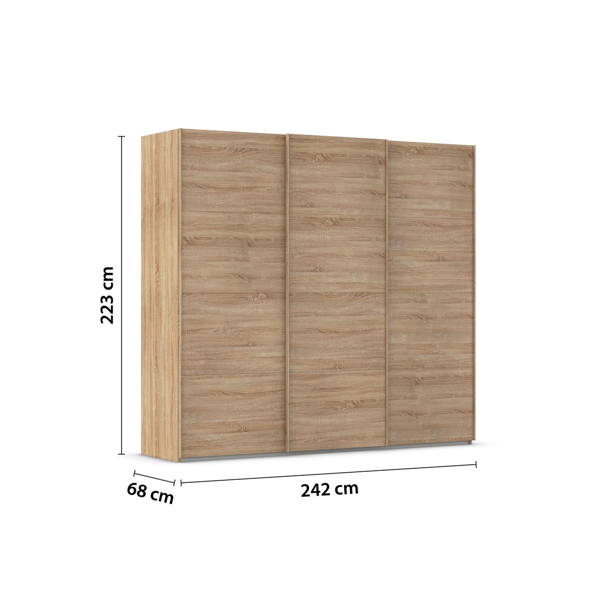 Omara Z Drsnimi Vrati Evelyn, Barva Hrasta - hrast sonoma, Design, umetna masa/leseni material (242/223/68cm) - Novel