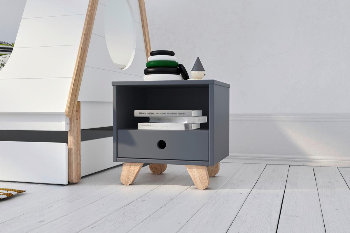 Nachtkästchen Grau - Naturfarben/Grau, Design, Holz/Holzwerkstoff (40/40/35cm) - Livetastic