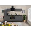 Küchenzeile Grau Hochglanz/ Schwarz mit Geräte B: 250 cm - Alufarben/Schwarz, Basics, Holzwerkstoff (250cm) - Respekta