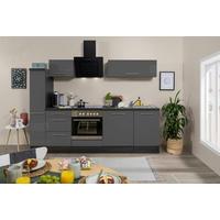 Küchenzeile Grau Hochglanz/ Schwarz mit Geräte B: 250 cm - Alufarben/Schwarz, Basics, Holzwerkstoff (250cm) - Respekta