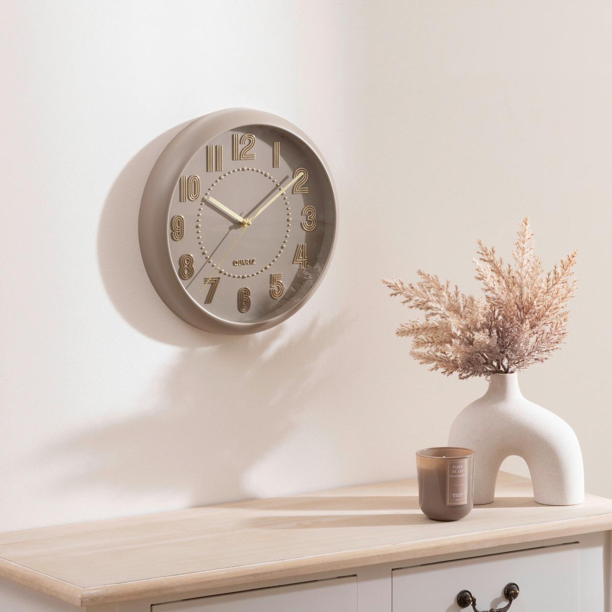 Wanduhr Calmo Beigebraun - Beigebraun, Glas/Kunststoff (30,5/4,3cm) - Mömax