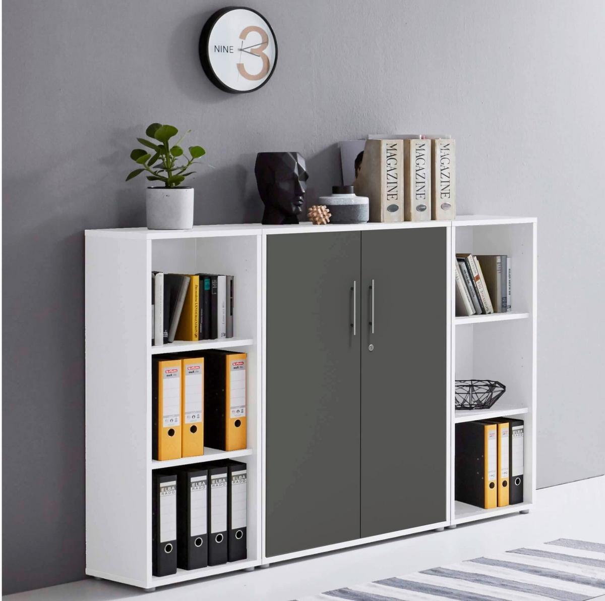 AKTENSCHRANK OFFICE EDITION - SW SET 2 - Anthrazit/Weiß, MODERN, Holzwerkstoff (172,6/113,6/33cm) - MID.YOU