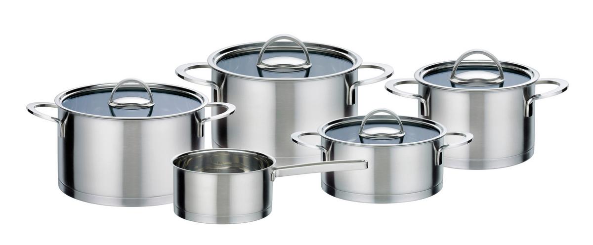 Set Posod Elegance, 5-Delni - barve nerjavečega jekla/prozorno, Basics, kovina/steklo - GSW