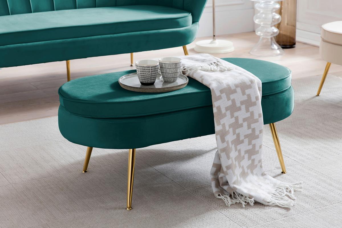 Tabure Samt, Zelena - zlate barve/zelena, Moderno, kovina/tekstil (99/40/44cm) - Livetastic