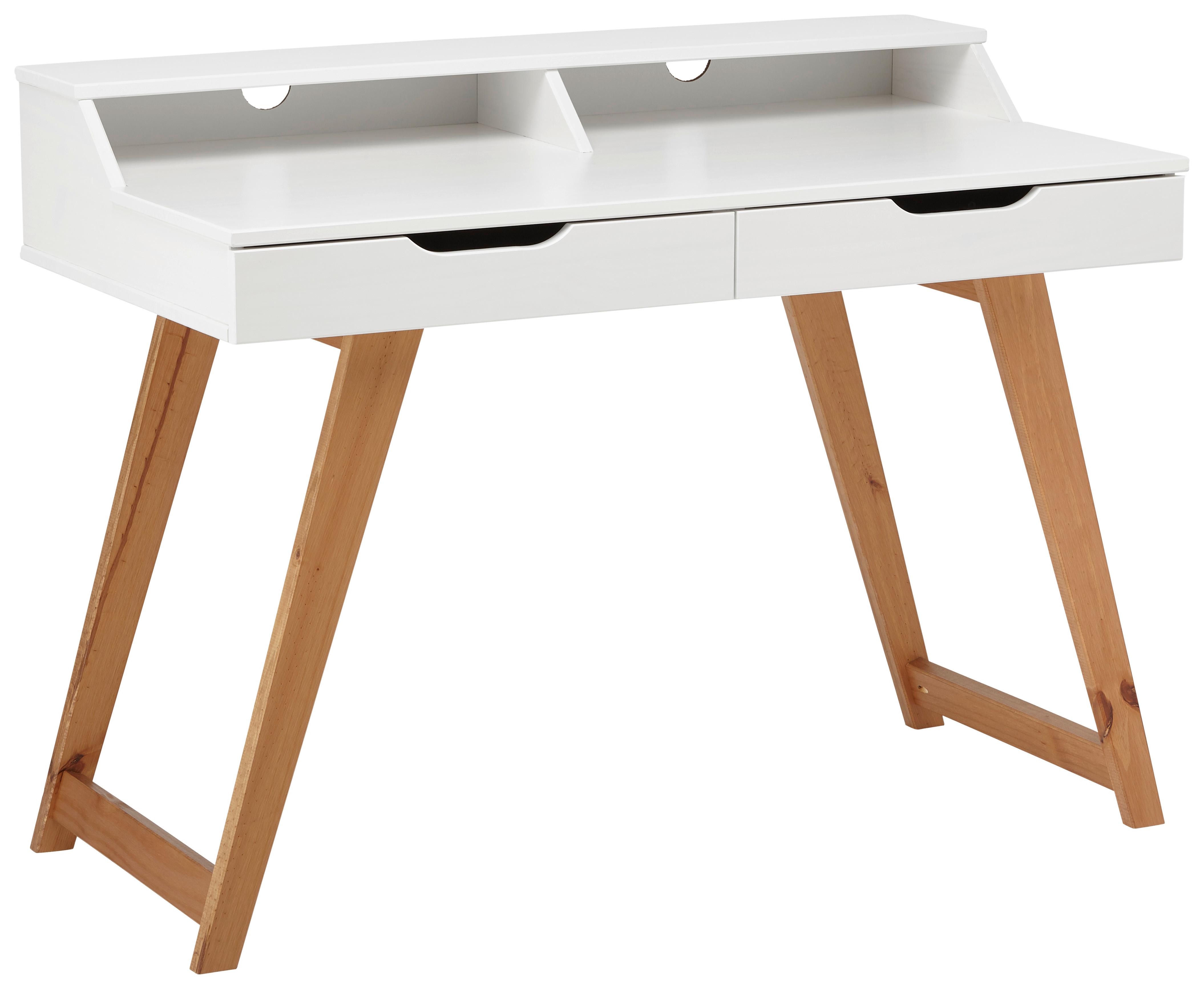 Schreibtisch in Weiß/Walnuss - Walnussfarben/Weiß, Design, Holz/Holzwerkstoff (110/85/58cm) - Based