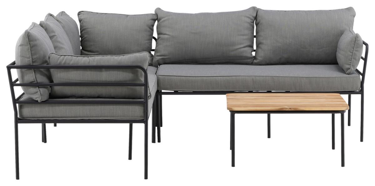 Loungegarnitur Penh Grau/Schwarz Tisch Akazie - Schwarz/Grau, KONVENTIONELL, Holz/Metall - Gardenson