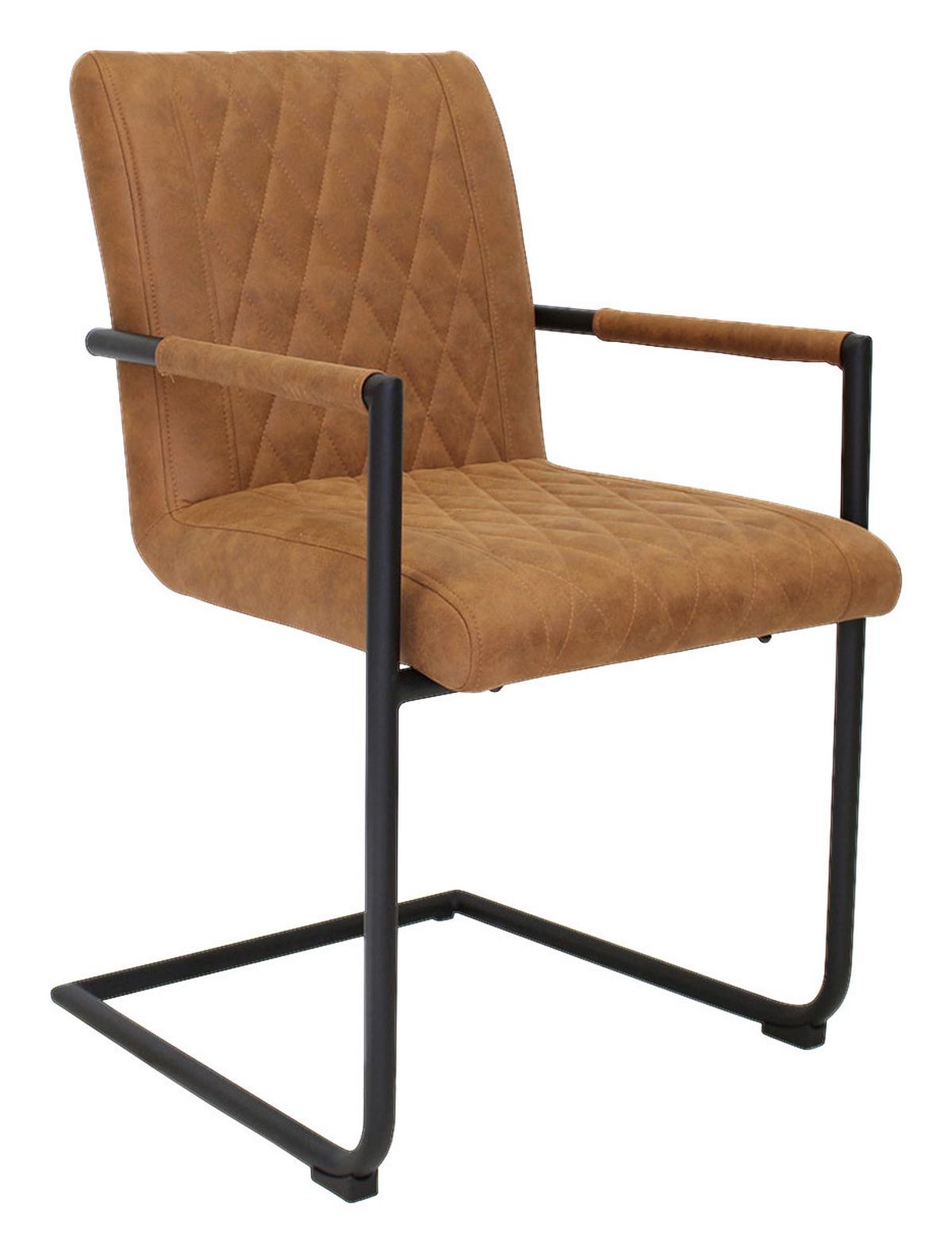 Armlehnstuhl-Set Damian ca. 52x88 cm 2er-Set Cognac - Cognac/Schwarz, LIFESTYLE, Textil/Metall (52cm) - MID.YOU