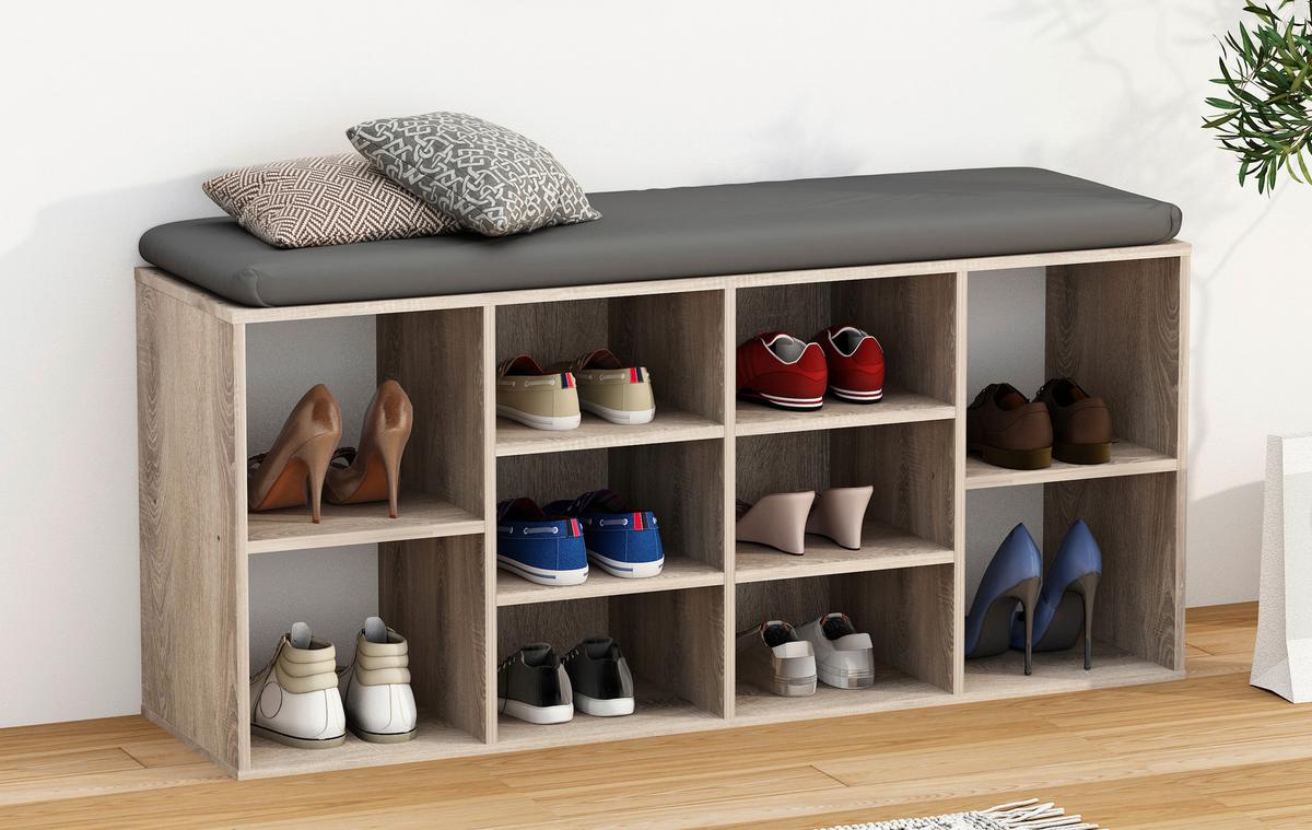 SCHUHBANK HINSOL - Anthrazit/Sonoma Eiche, Design, Holzwerkstoff/Kunststoff (104/50/30cm) - MID.YOU