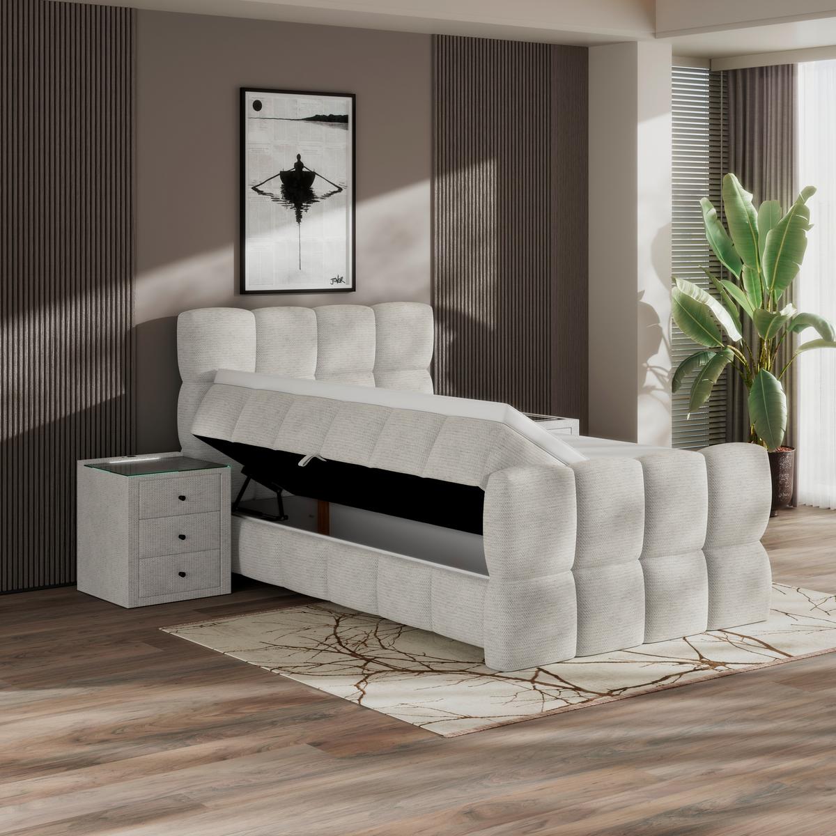 Postelja Boxspring Brisbane, Krem Barva, 140x220 - črna/krem barve, Trend, kovina/umetna masa (140/220cm) - Premium Living