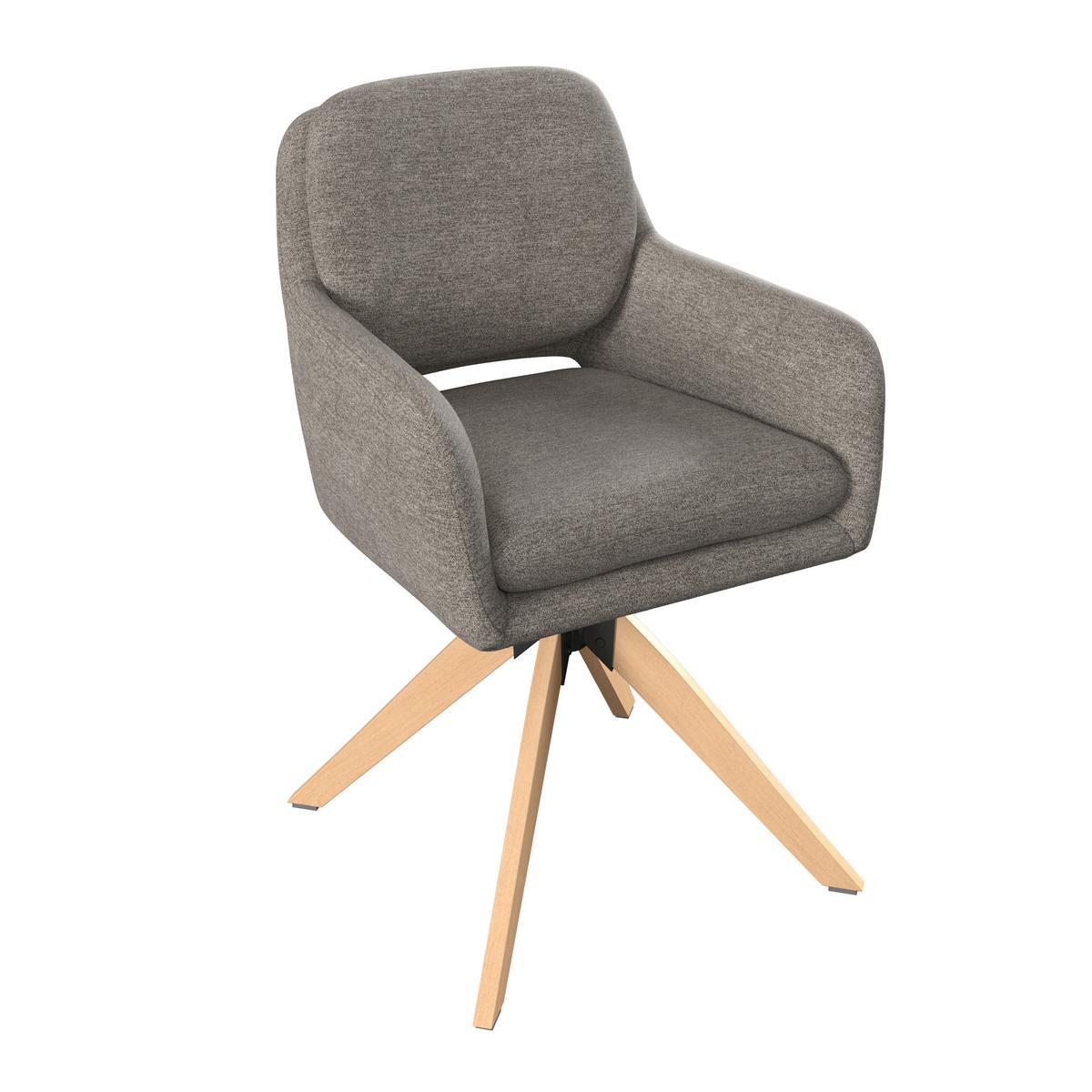 Armlehnstuhl Adrien Braun Webstoff Drehbar Gepolstert - Braun/Naturfarben, MODERN, Holz/Textil (64/59/92cm) - Bessagi Home