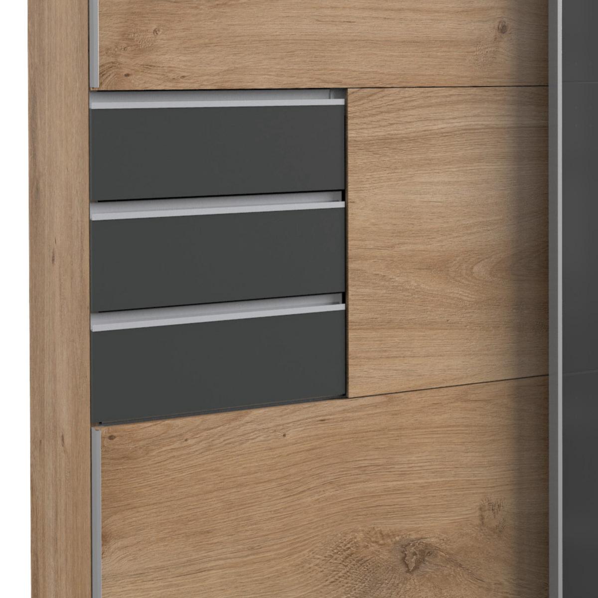 Schwebetürenschrank Saigon ca. 270x210 cm Graphit/Eiche - Eichefarben/Graphitfarben, Basics, Glas/Holzwerkstoff (270/208/64cm) - MID.YOU
