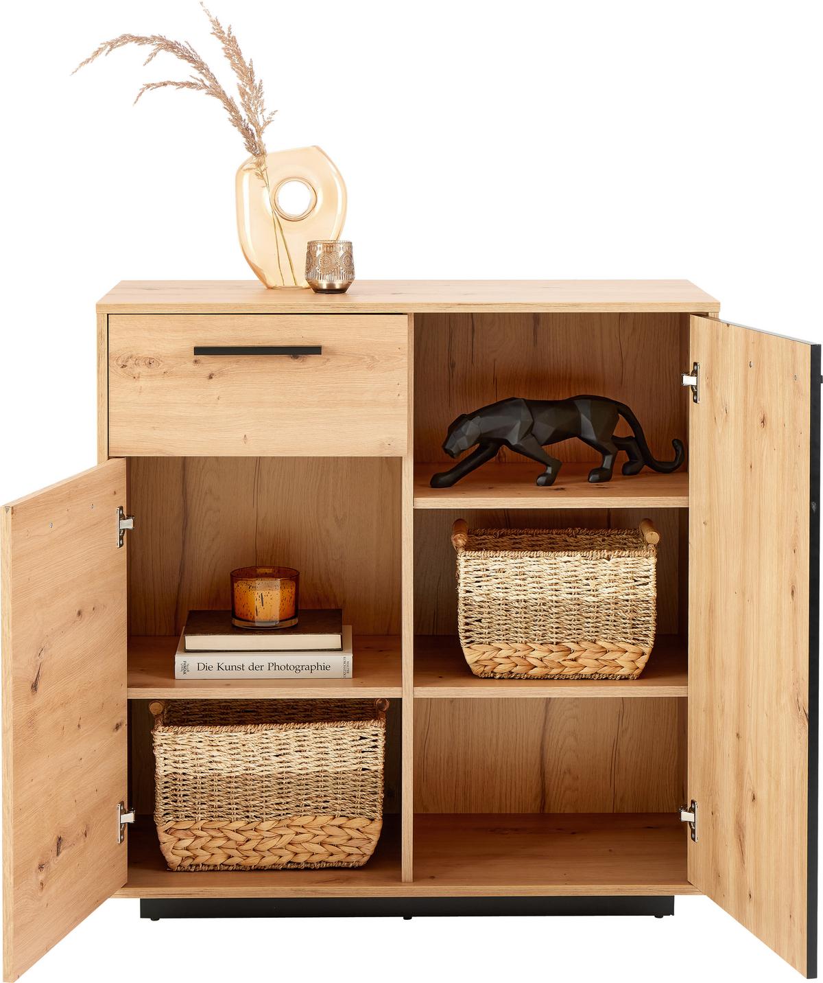 Comodă LUKAS - stejar Artisan/negru, Trend, material pe bază de lemn (93,6/95,4/40,2cm) - Modern Living