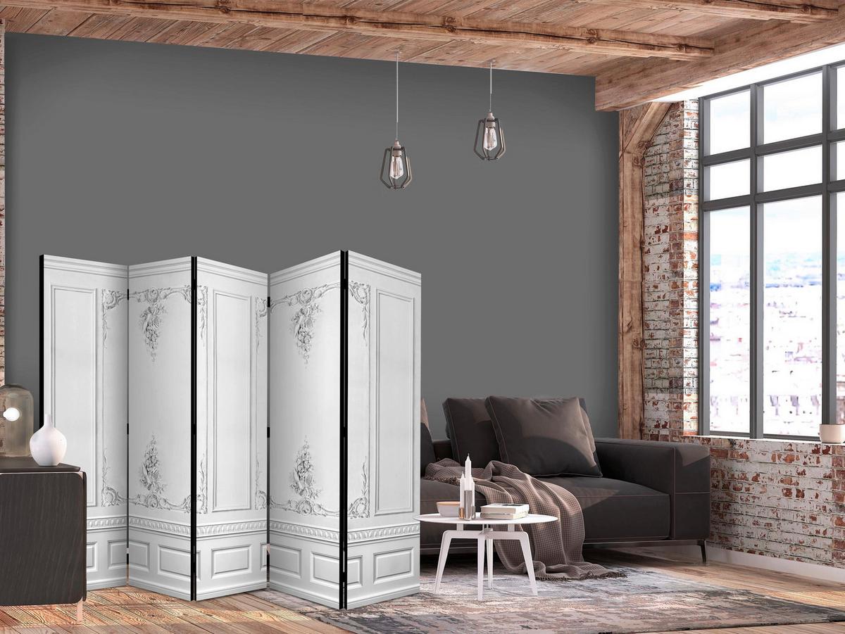 Paravan Palatial Wall I, 5-Delni, Dvostranski - bela/svetlo siva, Basics, tekstil/les (225/172/3cm) - artgeist