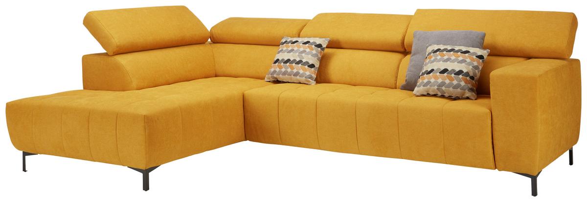 Wohnlandschaft Taragona in Gelb - Dunkelorange/Schwarz, Modern, Textil (201/295cm) - Premium Living