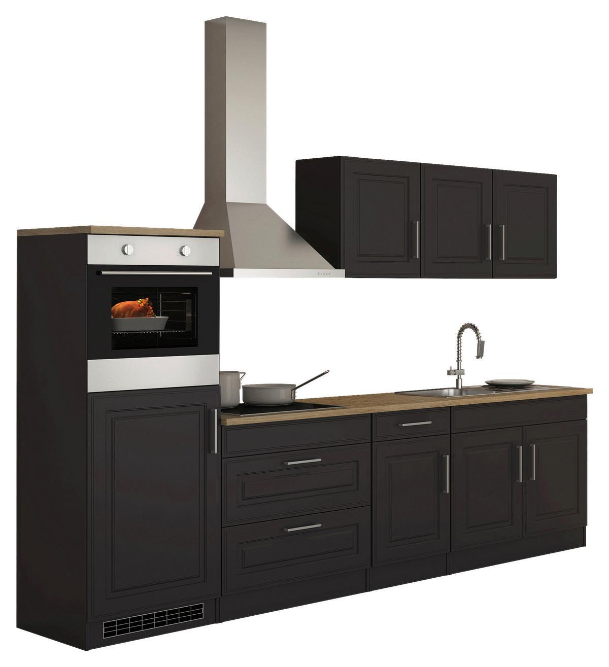 Küchenblock Rom m. Geräten Graphitfarben/Eichefarben - Graphitfarben/Alufarben, MODERN, Holzwerkstoff/Metall (290cm) - Held