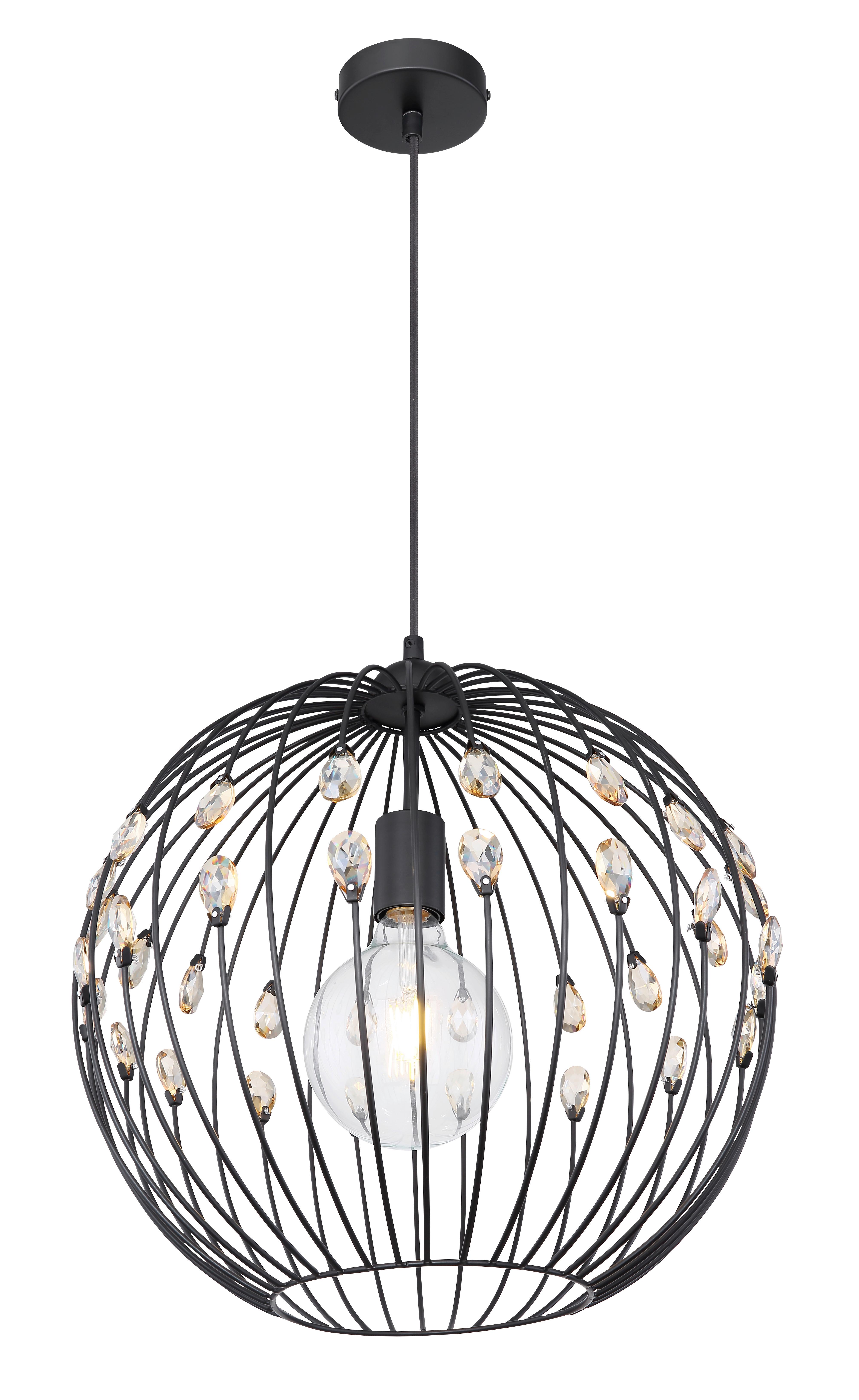 Hängeleuchte Kris max. 60 Watt - Schwarz, Basics, Glas/Metall (40/120cm) - Globo