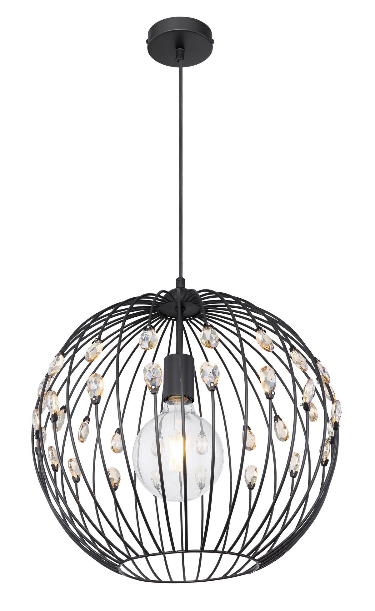 Hängeleuchte Kris max. 60 Watt - Schwarz, Basics, Glas/Metall (40/120cm) - Globo