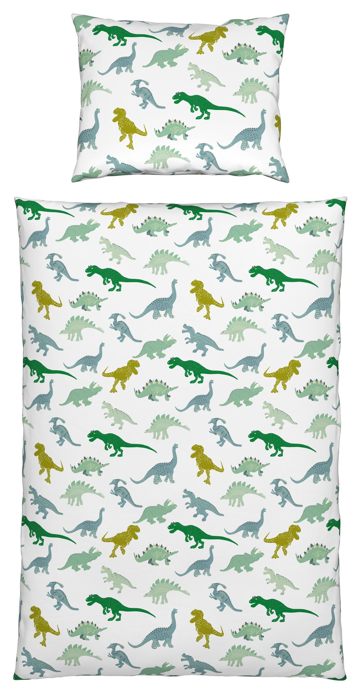 Gyerek Paplan-párnahuzat Szett Dino - fehér/zöld, textil (140/200cm) - Mömax