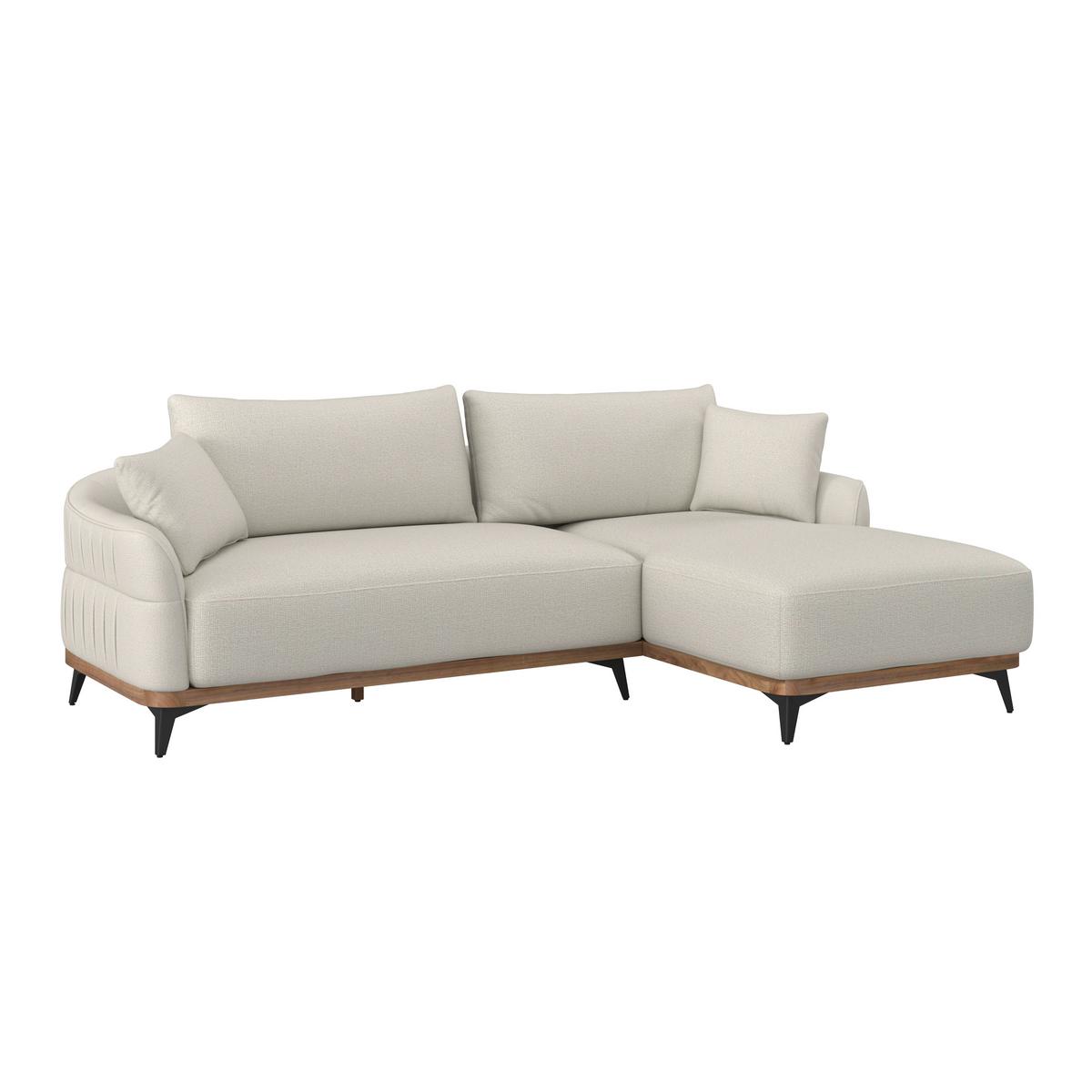 Wohnlandschaft Melia Creme Webstoff - Creme/Schwarz, MODERN, Holz/Textil (254/69/166cm) - Bessagi Home