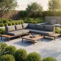 Gartenmöbel Set 2-tlg. Athen Holz/Aluminium mit Kissen - Graphitfarben/Braun, KONVENTIONELL, Holz/Textil (287,5/28/287,5cm) - Gardenson