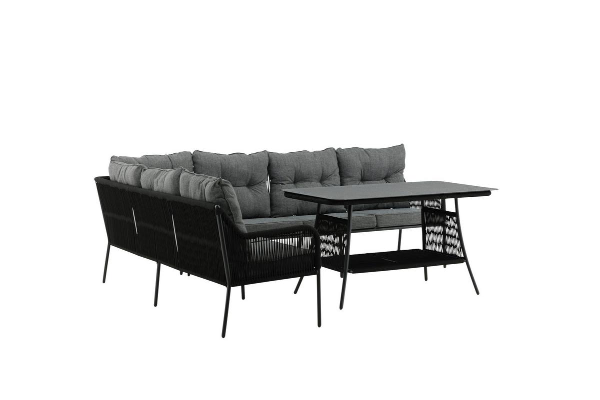 Dining-Loungeset Berlin ca. 173x196 cm Schwarz - Schwarz, KONVENTIONELL, Metall (173/196cm) - Gardenson