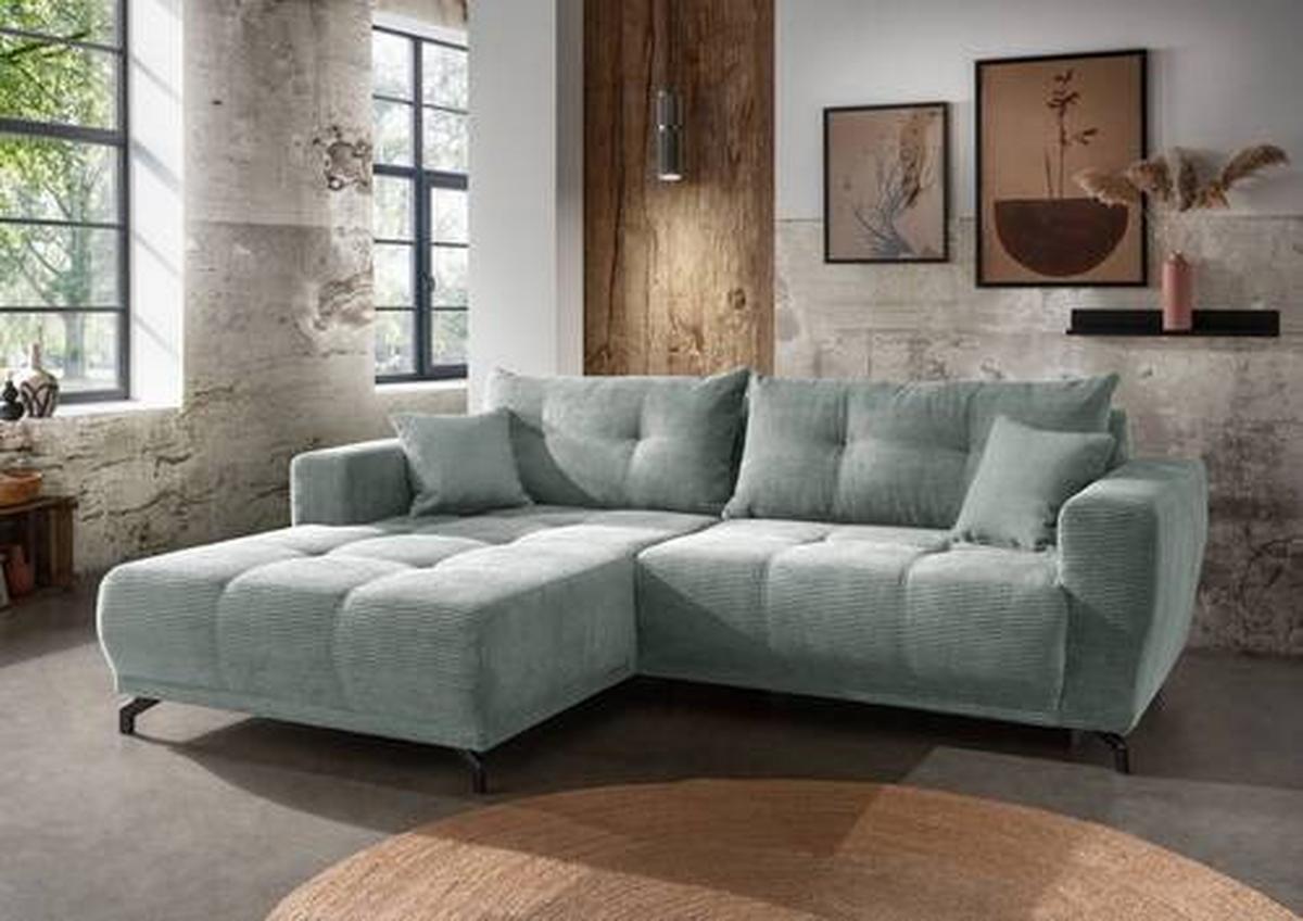 Wohnlandschaft Restato Hellblau Cord - Schwarz/Hellblau, MODERN, Holz/Textil (177/246cm) - MID.YOU