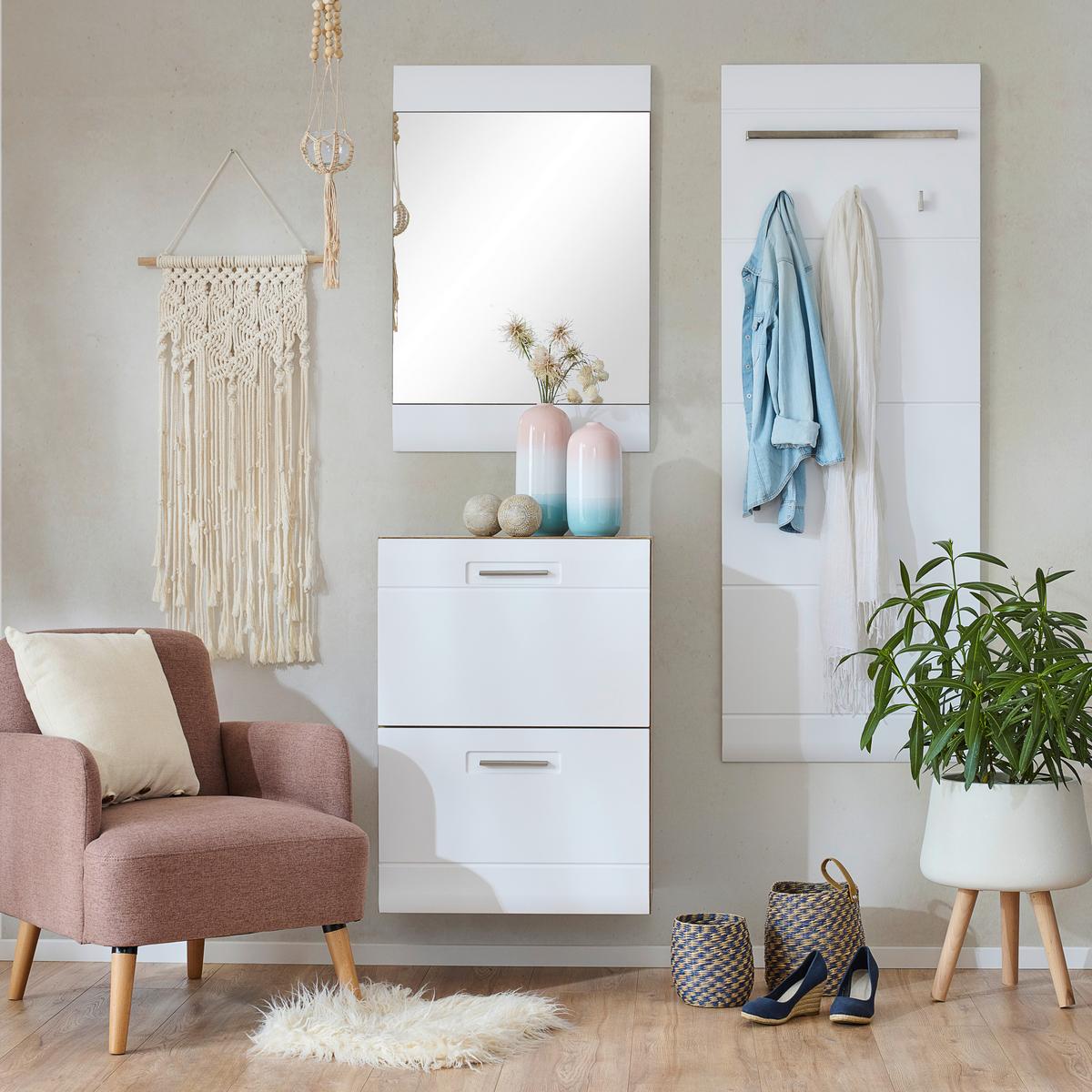 Dulap pentru hol Auris - alb/culoare lemn stejar, Modern (52/164/37,1cm) - Modern Living