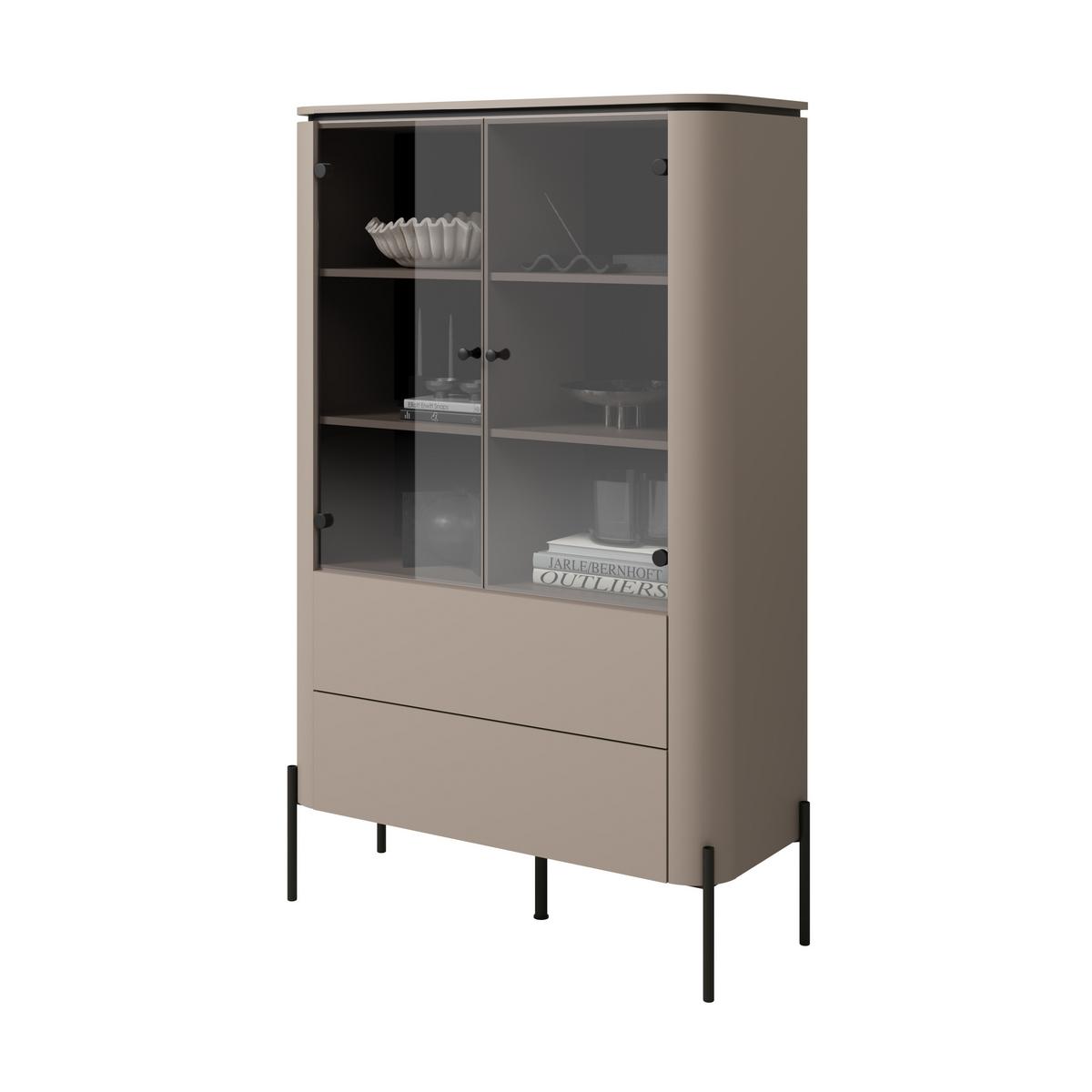 Vitrin Bello - bézs, Modern, faalapú anyag/Üveg (98/160/40cm)