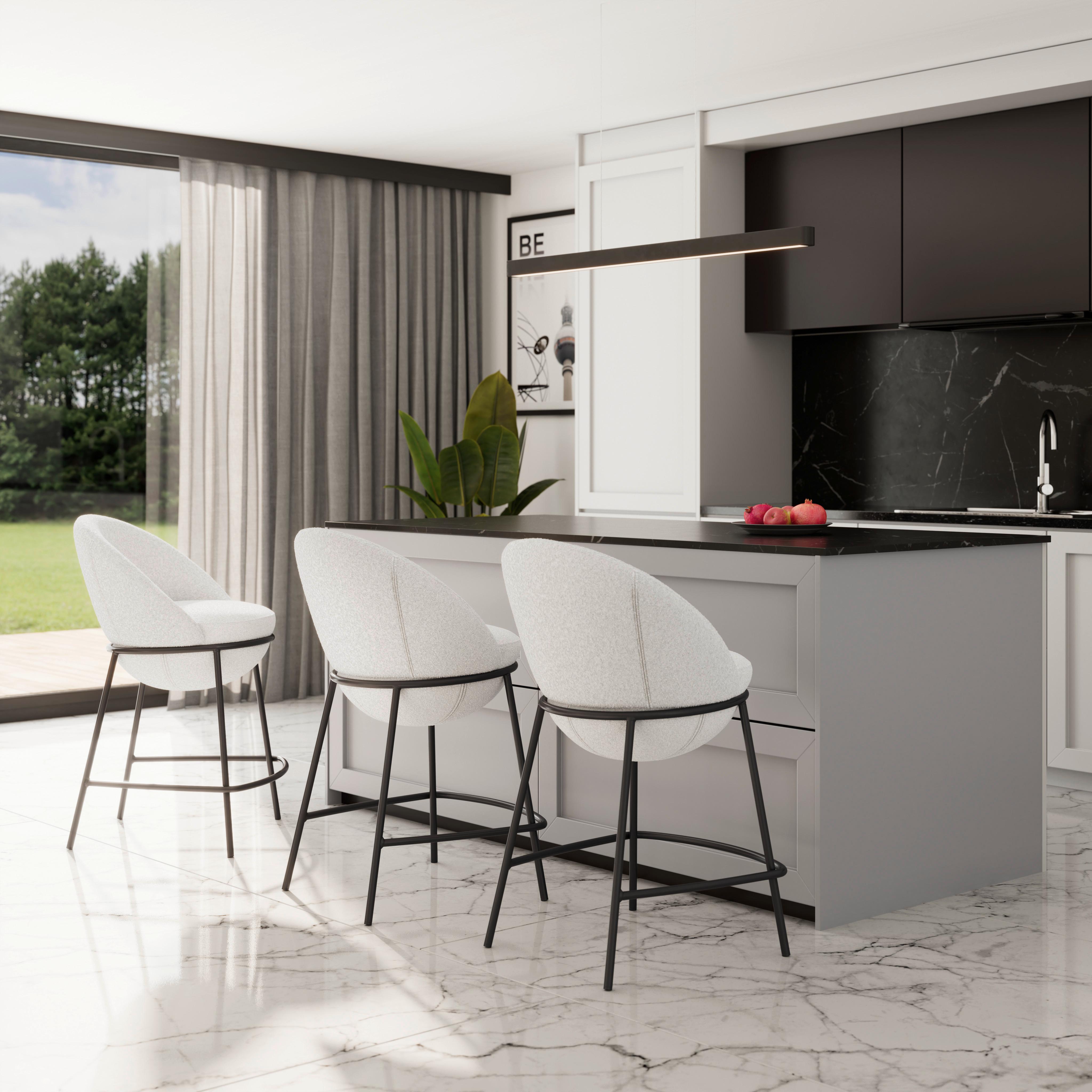 Barhocker Zoa Creme Struktur Gepolstert - Creme/Schwarz, MODERN, Holz/Textil (50/110/58cm) - Bessagi Home