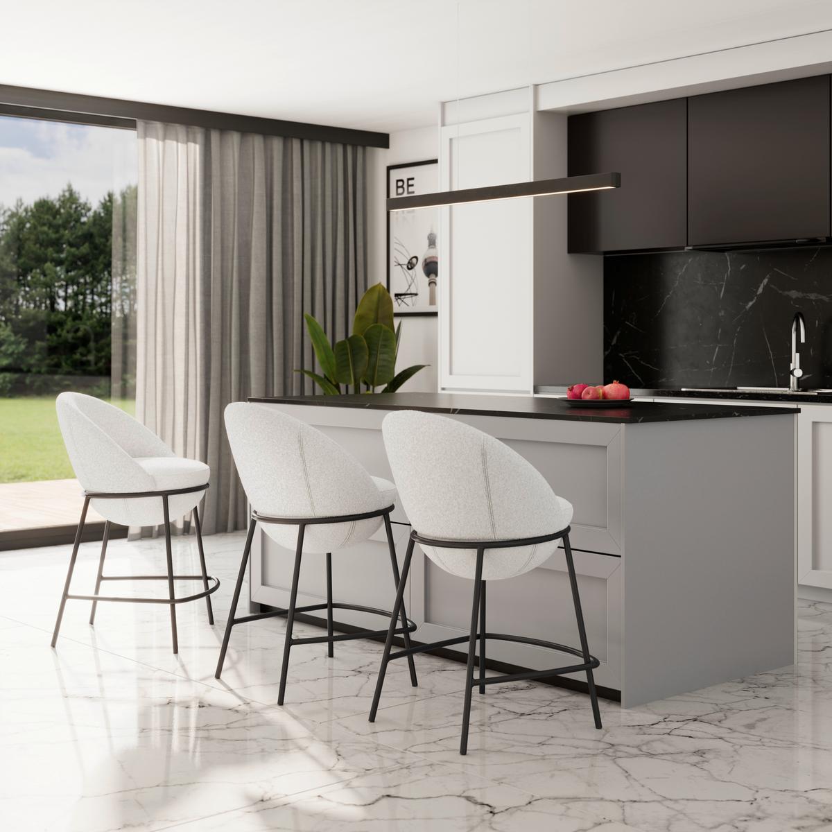 Barhocker Zoa Creme Struktur Gepolstert - Creme/Schwarz, MODERN, Holz/Textil (50/110/58cm) - Bessagi Home