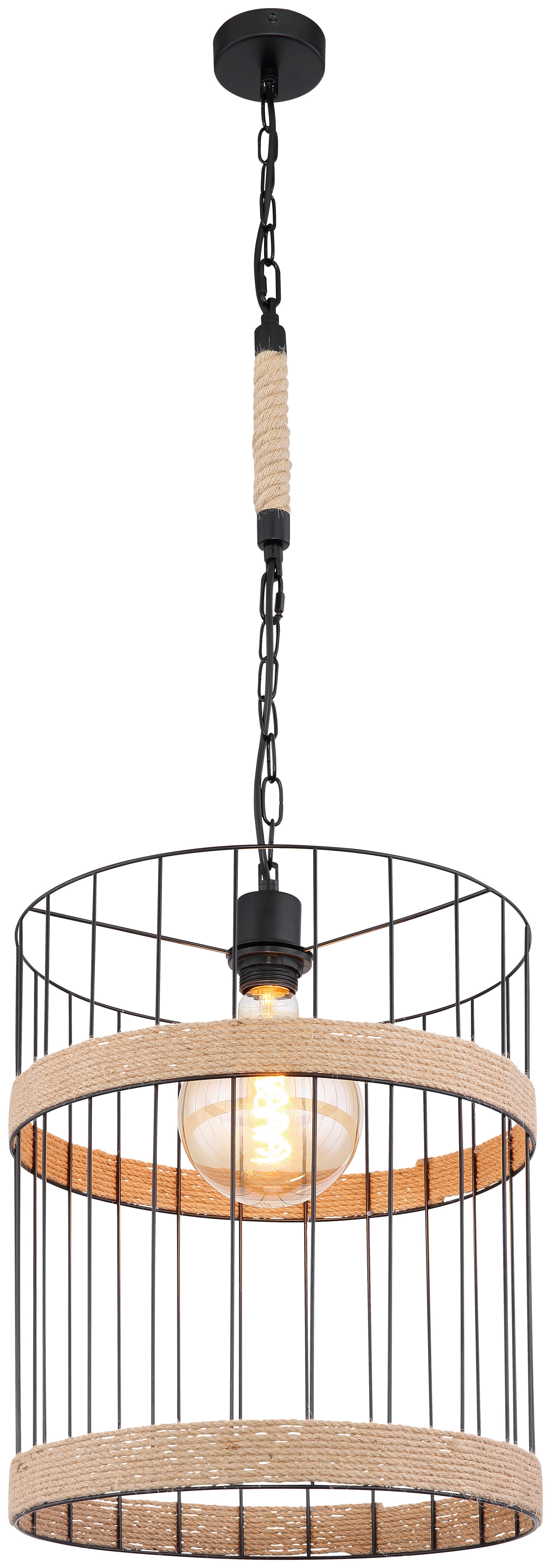 Hängeleuchte Halia Ø ca. 35cm max. 60 Watt - Schwarz/Braun, Natur, Naturmaterialien/Metall (35/145cm) - Globo