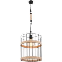 Hängeleuchte Halia Ø ca. 35cm max. 60 Watt - Schwarz/Braun, Natur, Naturmaterialien/Metall (35/145cm) - Globo